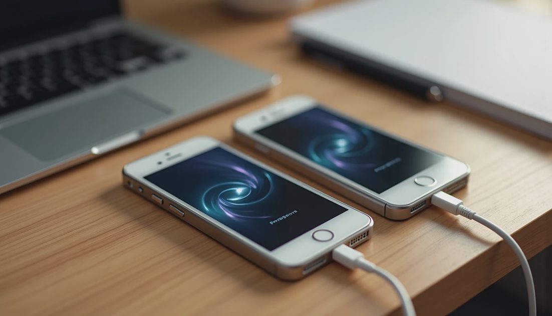 two phones positioned for a data transfer