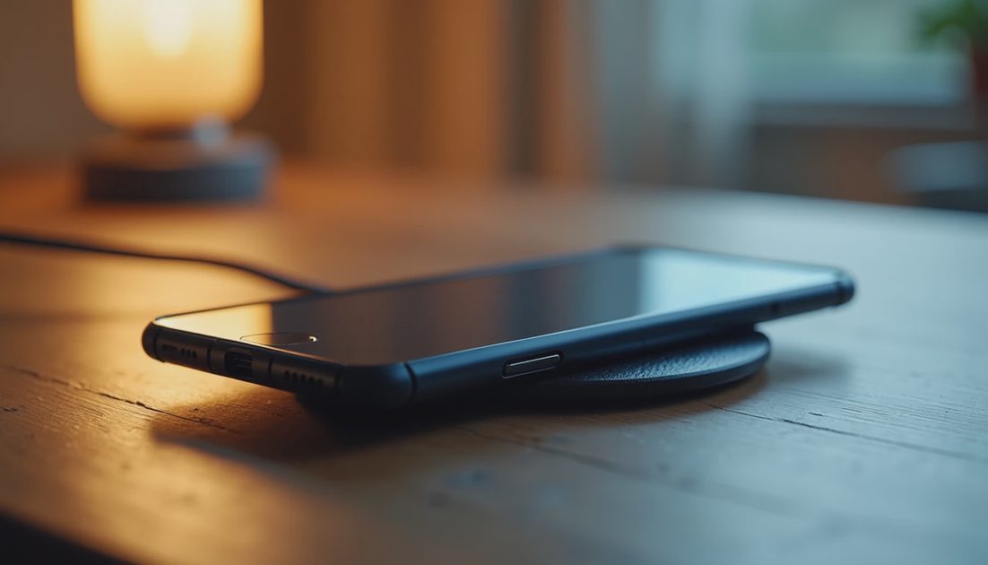 a conventional phone resting on a charging puck